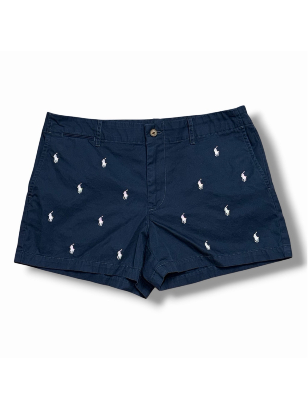 Polo Ralph Lauren Womens Navy Blue All-Over Embroidered Pony Chino Shorts Size 4